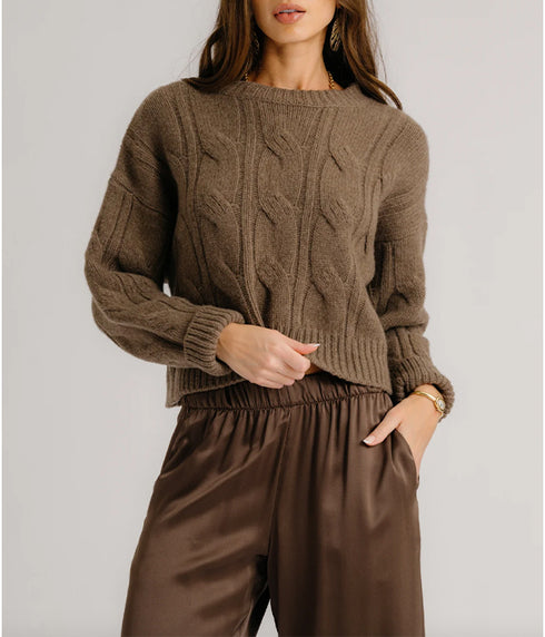 Tristan Cable Cashmere Crew - Swiss Brown
